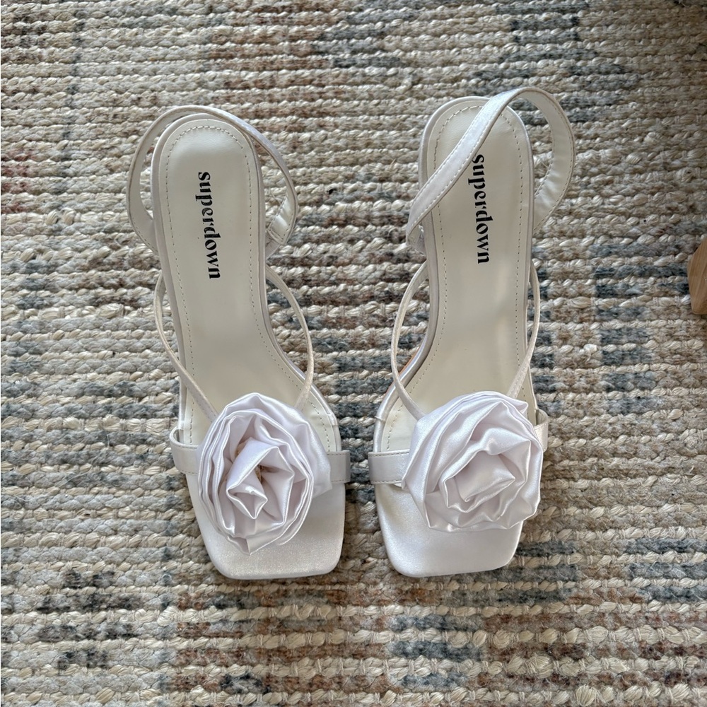 Superdown White Floral Strappy Heels